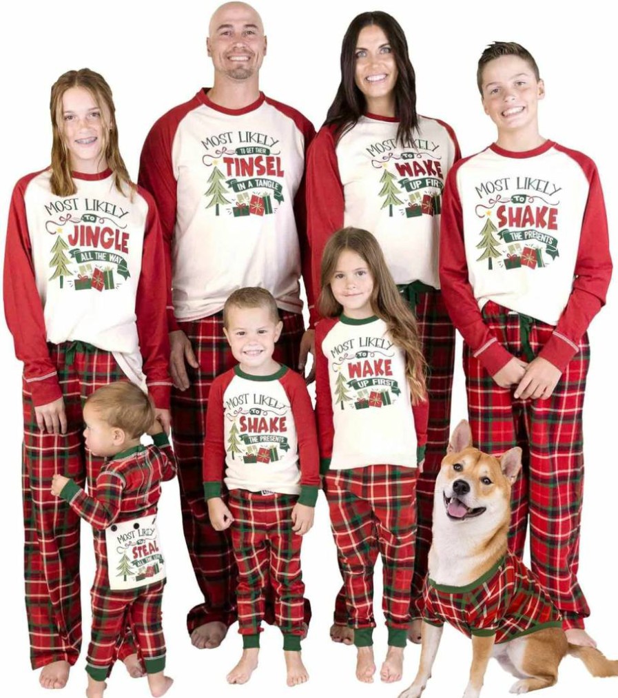 Lazy One Family Matching Christmas Pajamas Set - Mix & Match Holiday PJs for Adults & Kids, Festive Tee & Pants Separates