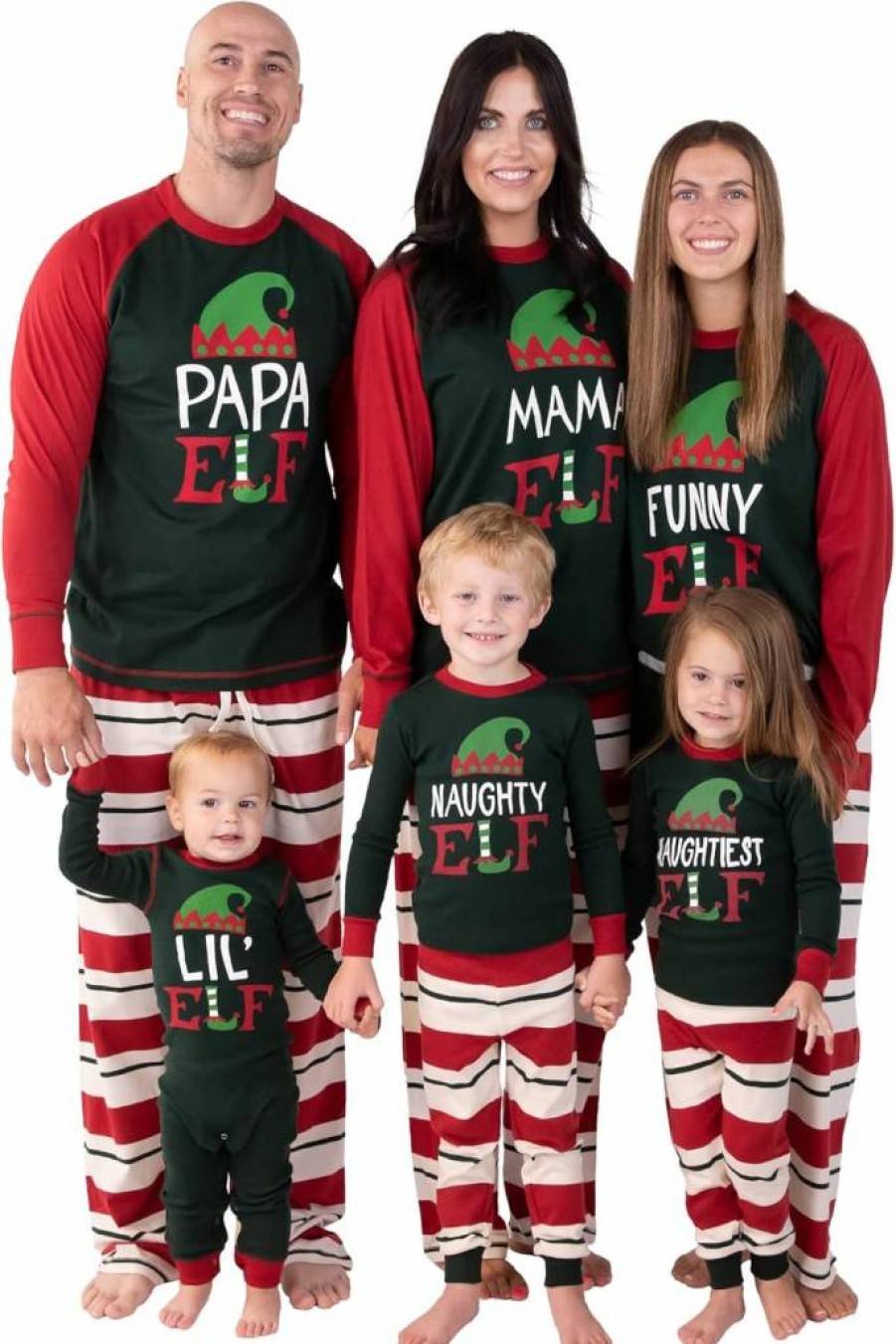 Lazy One Matching Family Christmas Pajamas Set - Elf Holiday Pjs for Adults & Kids, Festive Tee and Pants Separates