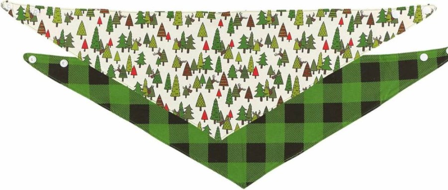 Lazy One Reversible Dog Bandana - Cute Christmas Pet Bandana with Trees and Reindeer Design, X-Small/Small No Peeking Holiday Accessory for Dogs