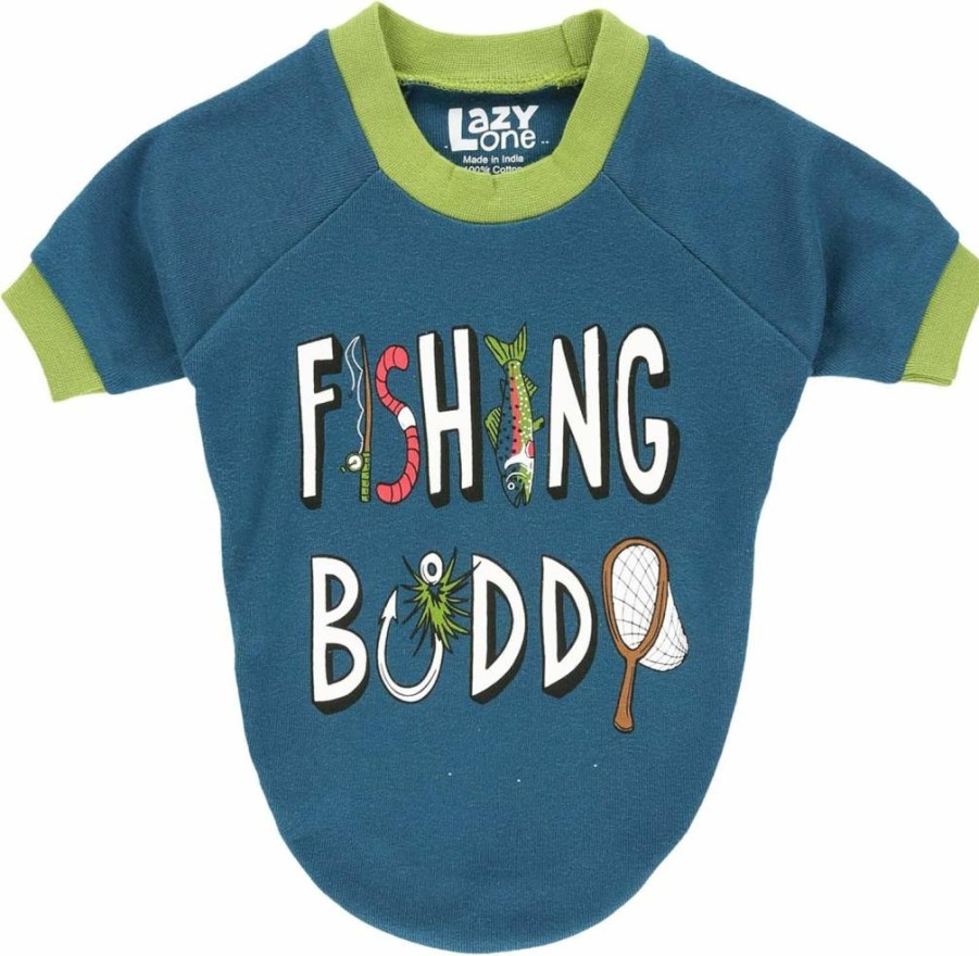 Lazy One Dog Shirts - Comfy Cotton Fishing Buddy Print Pet Apparel for Small, Medium & Large Dogs