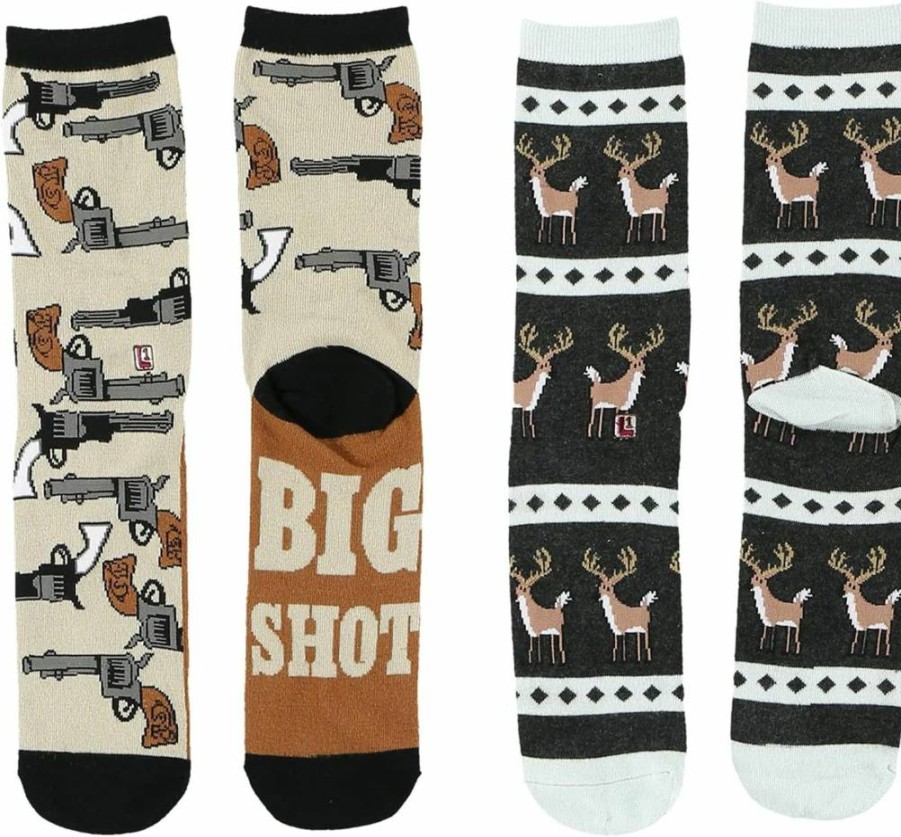 Lazy One Hunting Socks for Men & Women - Funny Deer & Gun Design Crew-Length Cotton Socks, Pack of 2, Novelty Gift for Hunters