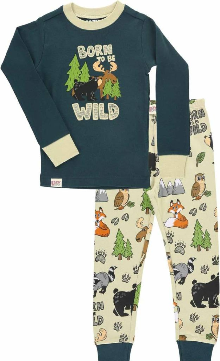 Lazy One Kids' Animal Print Pajama Sets - Cozy Bear & Moose Long-Sleeve PJs for Boys and Girls
