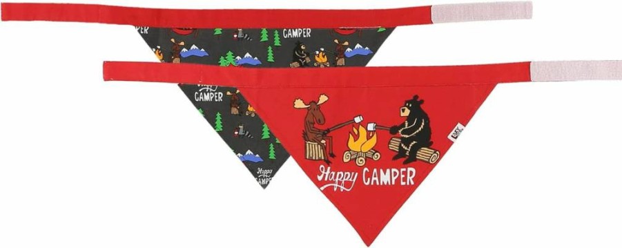 Lazy One Reversible Happy Camper Dog Bandana - Medium Cotton Pet Bandana for All Sizes, Outdoor Adventure Accessory
