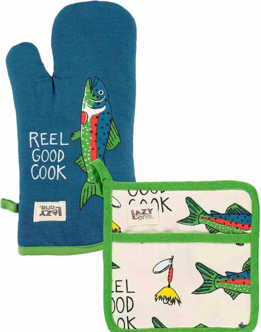 Lazy One Chocolate Moose Oven Mitt and Pot Holder Set - 2-Piece Cute Kitchen Accessories for Baking and Cooking, Heat Resistant Glove and Hot Pad