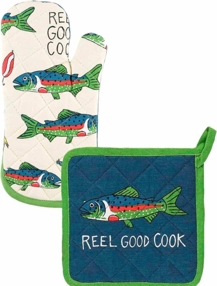 Lazy One Chocolate Moose Oven Mitt and Pot Holder Set - 2-Piece Cute Kitchen Accessories for Baking and Cooking, Heat Resistant Glove and Hot Pad