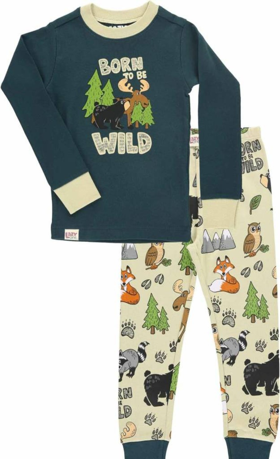 Lazy One Kids' Animal Print Pajama Sets - Cozy Bear & Moose Long-Sleeve PJs for Boys and Girls